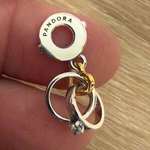 Pandora Two-Tone Interlocking Ring Dangle Charm in Silver and Gold